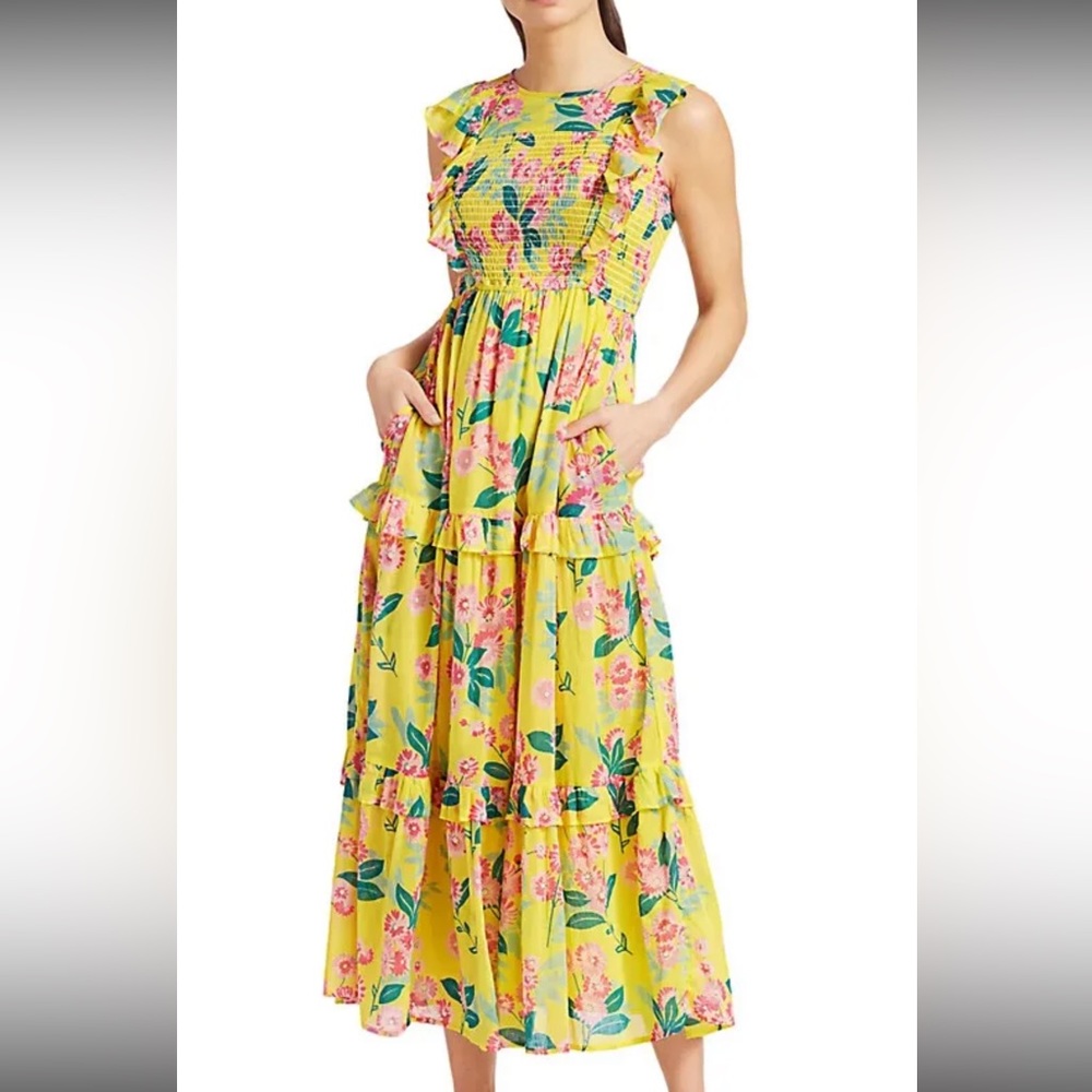 NWT iris Aurora style yellow floral Banjanan dress size large $300 retail